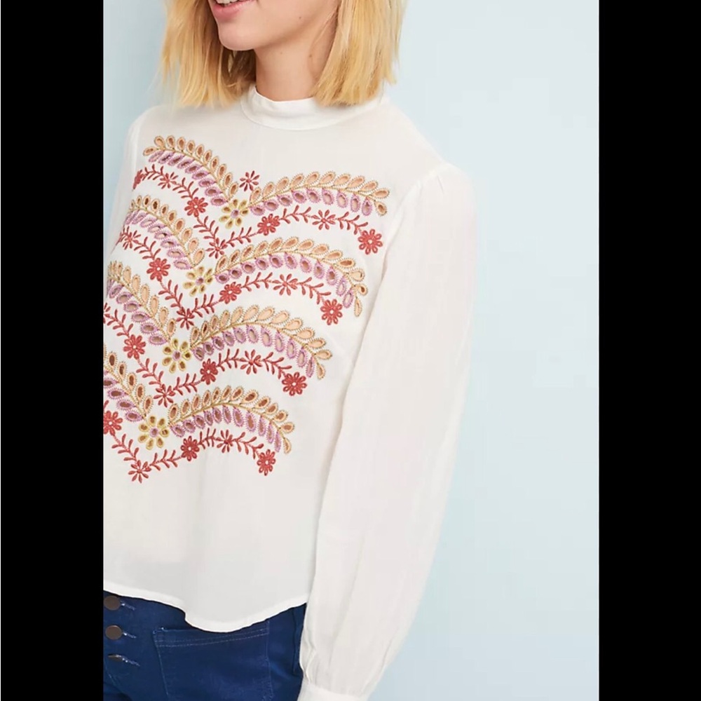 NWT Anthropologie Meadow Rue Daphne Embroidered Blouse - Picture 3 of 12